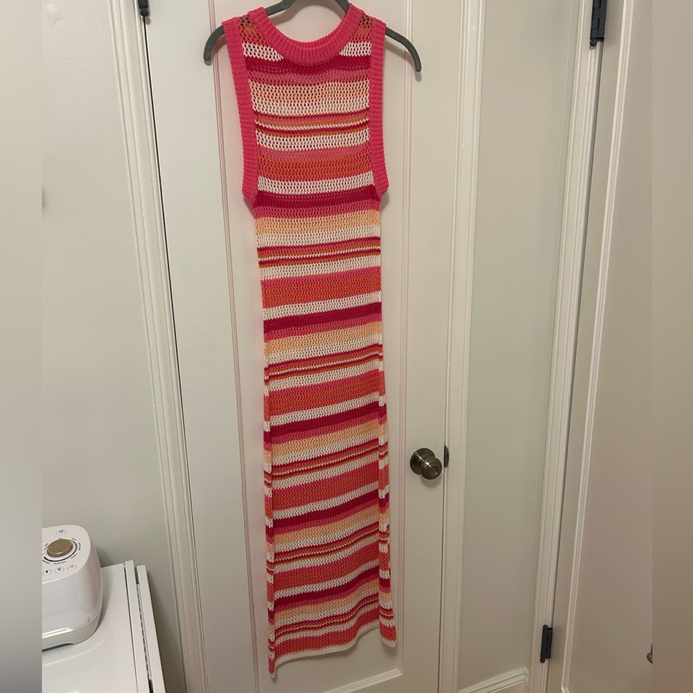 Striped Pink and Orange Knit Maxi Dress